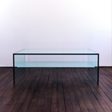 COFFEE TABLE IN GLASS WITH SHELF IN FROSTED GLASS